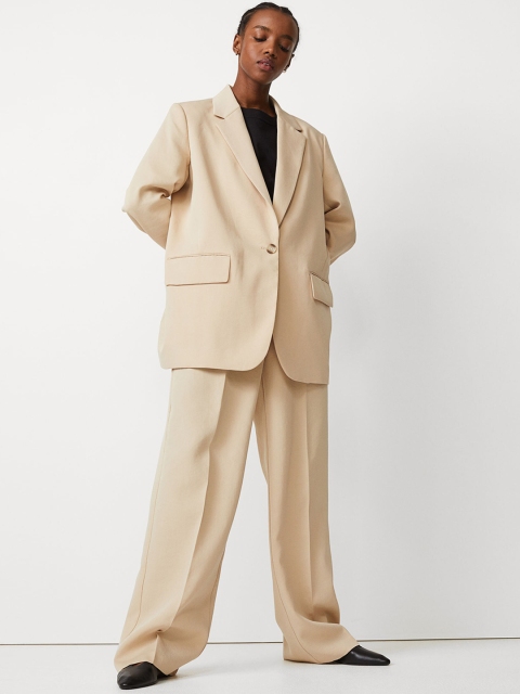 

H&M Women Beige Solid Oversized Jacket