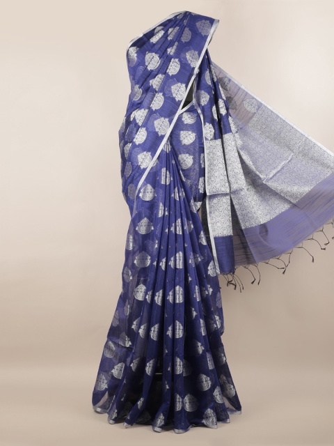 

Pothys Blue & Silver-Toned Cotton Blend Woven Design Saree