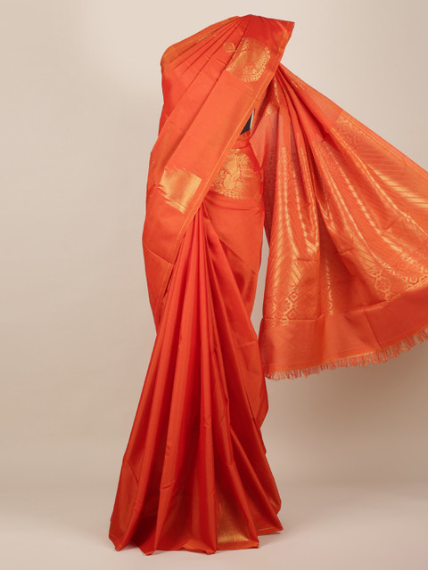 

Pothys Orange & Gold-Toned Silk Cotton Woven Design Saree