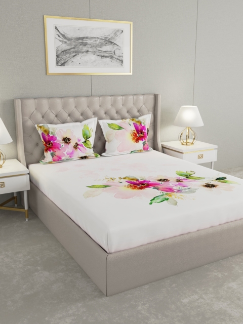 

Raymond Home White & Pink Floral 300 TC Cotton 1 King Bedsheet with 2 Pillow Covers