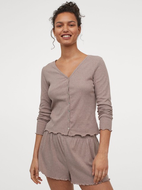 

H&M Women Beige Solid Cotton-Blend Pyjamas