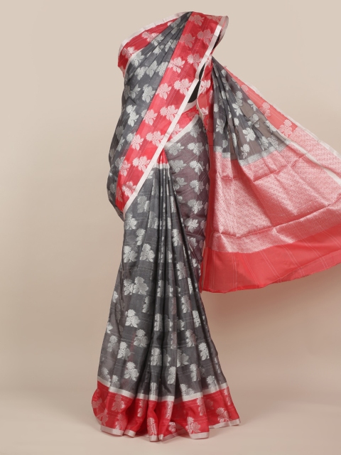 

Pothys Grey & Red Cotton Blend Woven Design Saree
