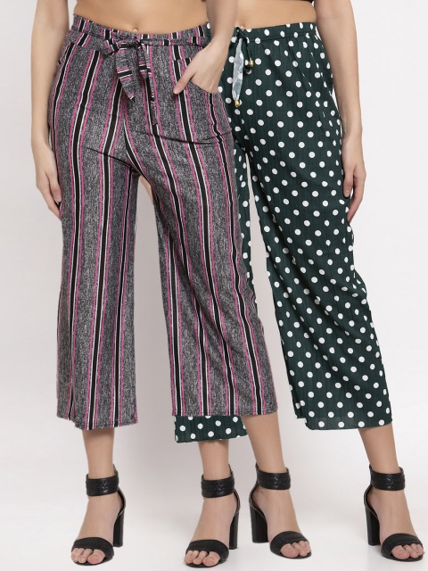 

KLOTTHE Women Pink & Grey Striped Wide Leg Palazzos Set of 2