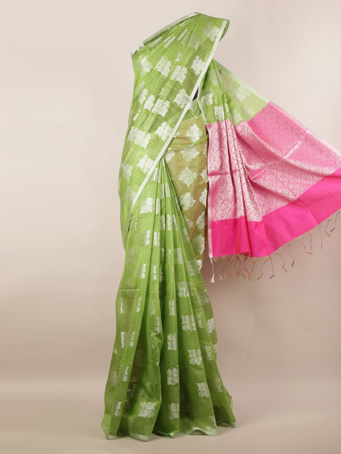 

Pothys Green & Pink Cotton Blend Woven Design Saree