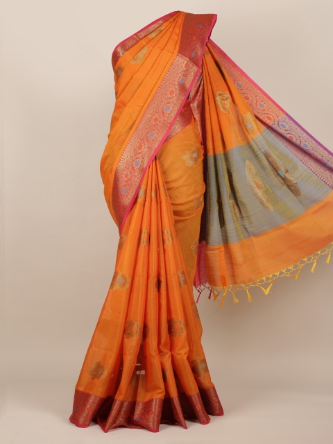 

Pothys Orange & Gold-Toned Cotton Blend Woven Design Saree