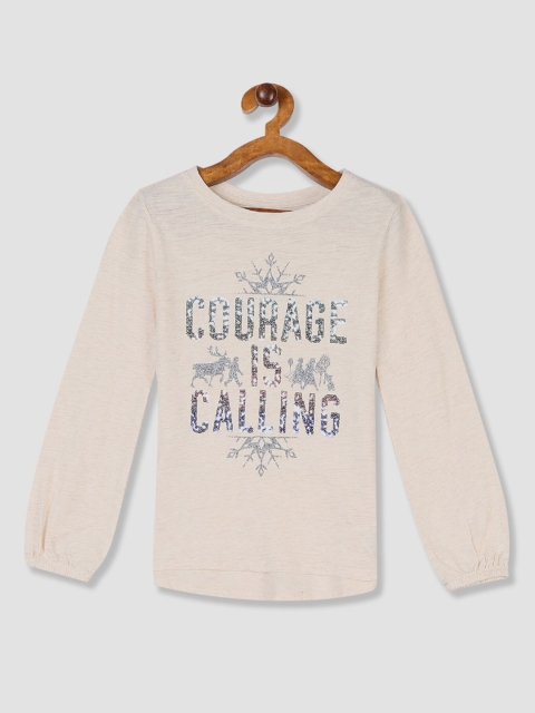 

GAP Girls Cream-Coloured & Silver Sequinned T-shirt