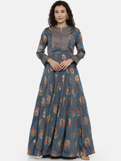 

Neerus Women Blue Printed Maxi Dress