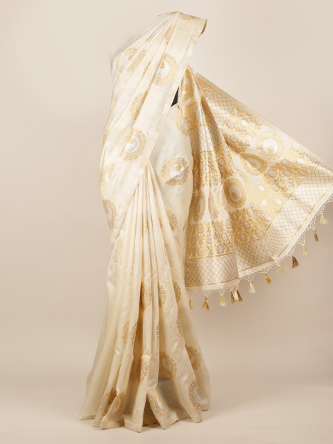 Pothys Cream-Coloured Woven Design Jute Silk Saree