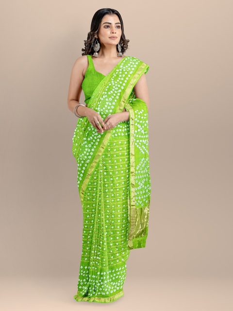 

BharatSthali Green Art Silk Printed Bandhani Handloom Saree