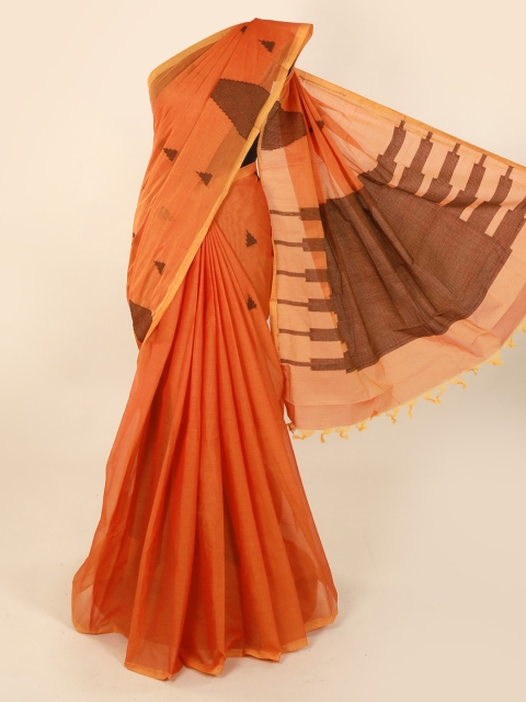 

Pothys Orange & Brown Pure Cotton Woven Design Saree