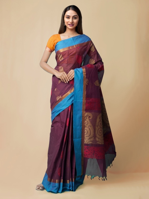 

Unnati Silks Burgundy Pure Cotton Woven Design Uppada Saree