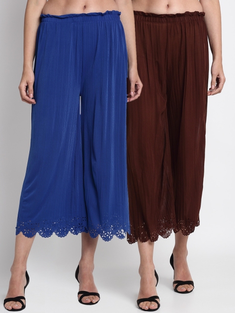 

NEUDIS Women Pack Of 2 Hem Design Wide Leg Palazzos, Blue