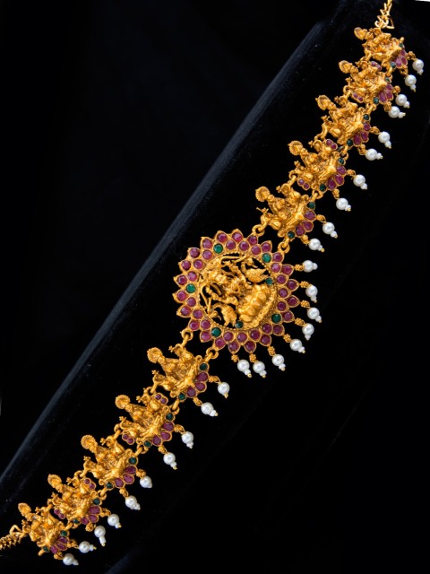 

Alankruthi Gold-Plated Pink & White Stone-Studded Beaded Kamarbandh