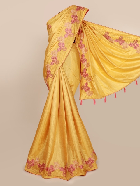 

Pothys Yellow Solid Silk Blend Saree