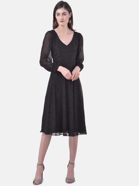 

Eavan Women Black Self Design Fit and Flare Dress