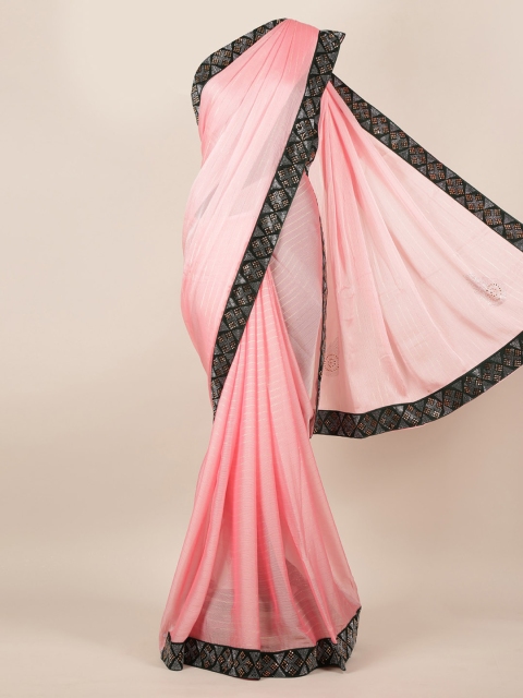 

Pothys Pink Solid Poly Georgette Saree