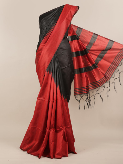 

Pothys Black & Maroon Jute Silk Solid Saree