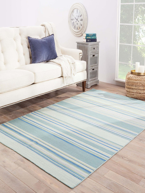

Jaipur Rugs White & Blue Striped Hand-Tufted Pure Wool Heavy Carpet