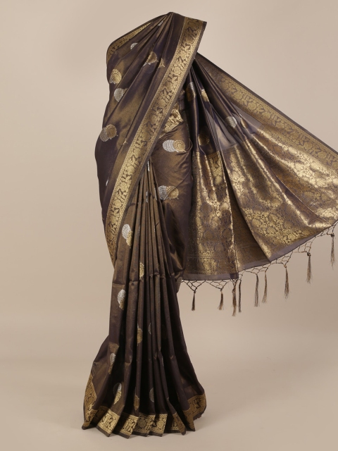 

Pothys Black & Gold-Toned Jute Silk Woven Design Saree