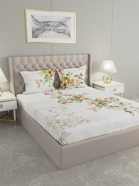 

Raymond Home White & Green Floral 300 TC Cotton 1 King Bedsheet with 2 Pillow Covers