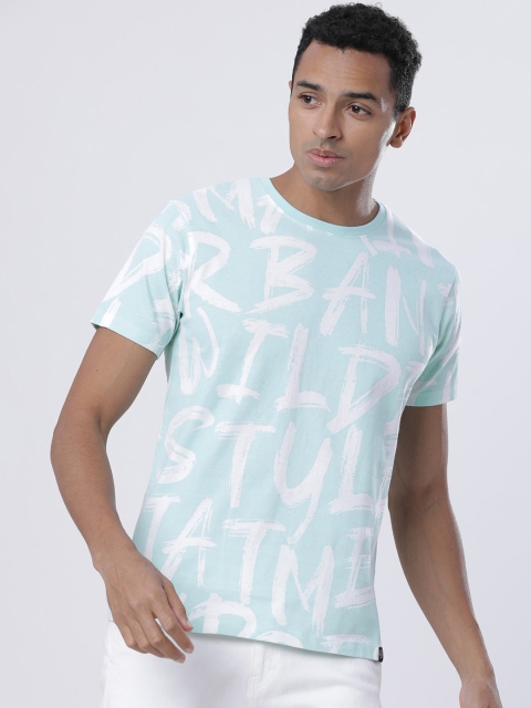 

LOCOMOTIVE Men Pastel Blue & White Printed Round Neck T-shirt