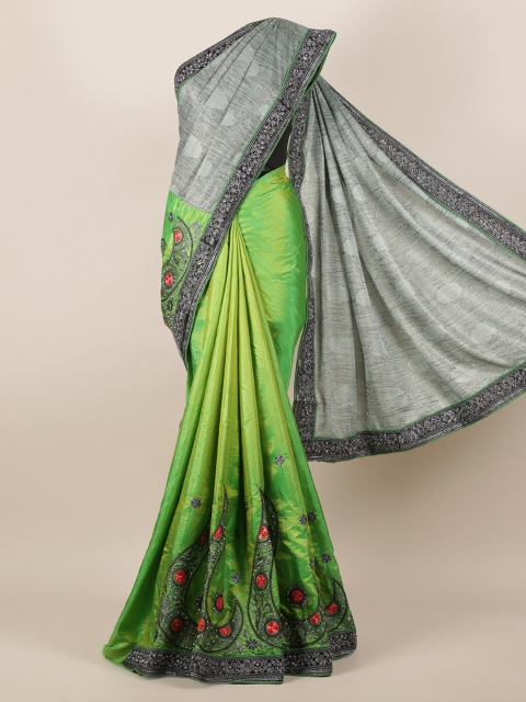 

Pothys Green & Grey Poly Georgette Colourblocked Saree