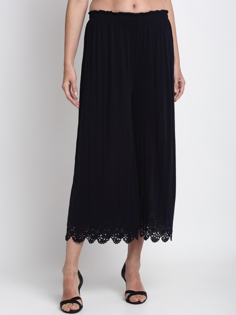 

NEUDIS Women Navy Blue Solid Pleated Culottes