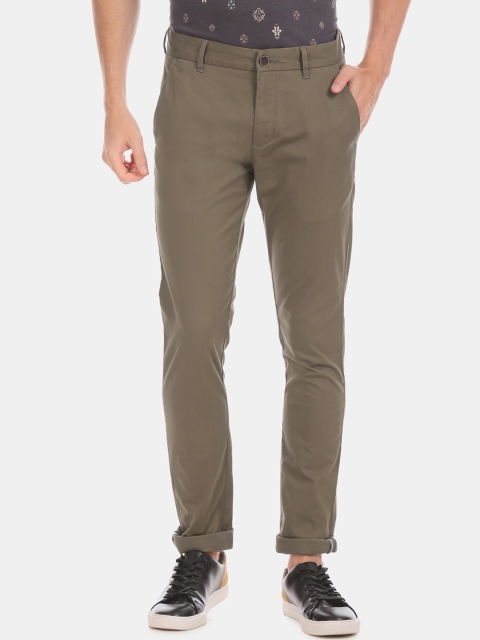 

True Blue Men Olive Green Slim Fit Solid Chinos