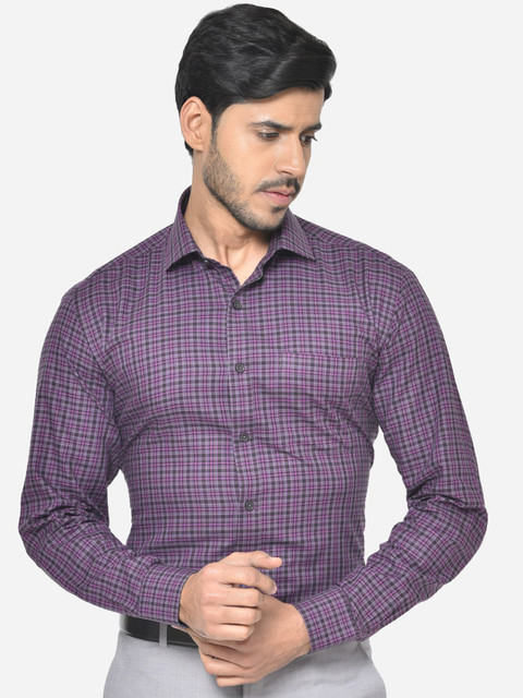

JADE BLUE Men Purple & Grey Slim Fit Checked Formal Shirt