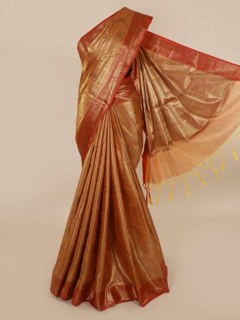 

Pothys Orange & Red Cotton Blend Woven Design Saree