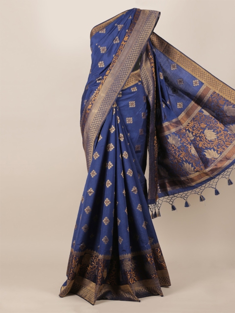 

Pothys Navy Blue & Copper-Toned Jute Silk Woven Design Saree