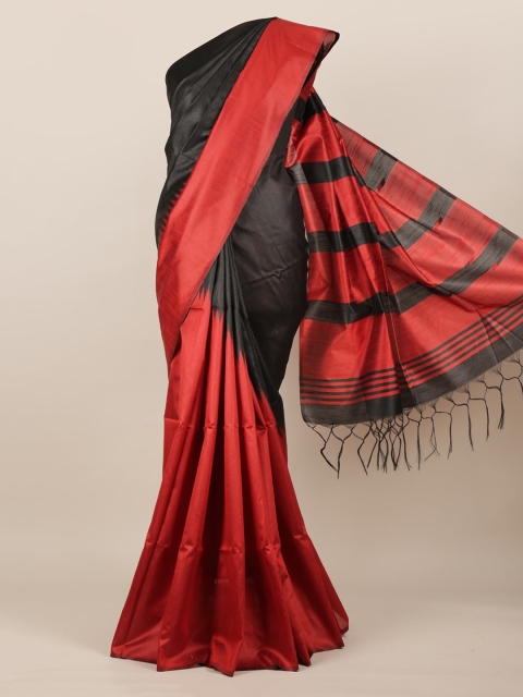

Pothys Black & Red Jute Silk Solid Saree