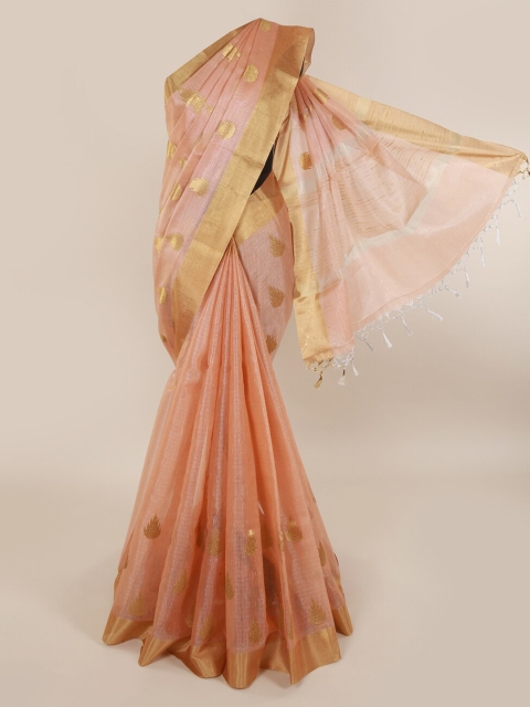 

Pothys Peach-Coloured Solid Cotton Blend Saree