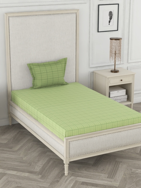 

BIANCA Green Geometric 144 TC Cotton 1 Single Bedsheet with 1 Pillow Cover