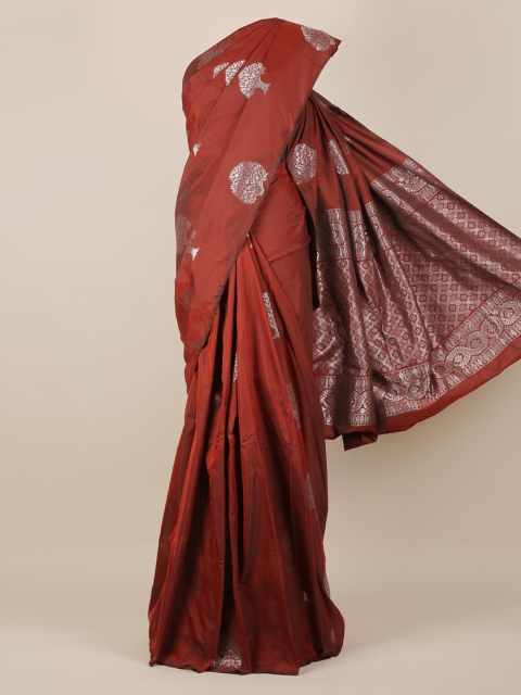 

Pothys Maroon & Silver-Toned Silk Cotton Woven Design Saree