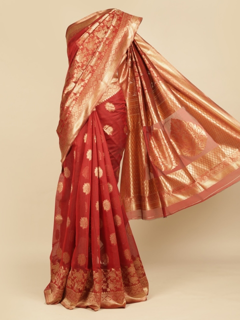 

Pothys Rust & Gold-Toned Jute Silk Woven Design Saree With Zari Border