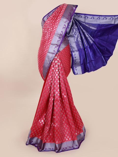 

Pothys Pink & Silver-Toned Art Silk Woven Design Saree