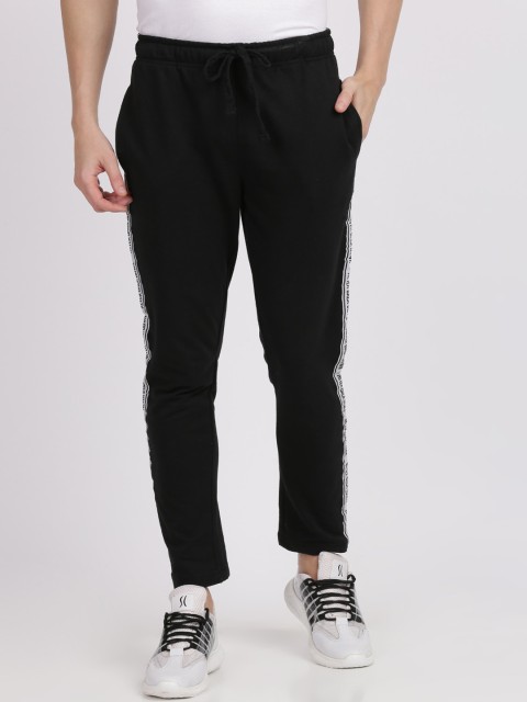 

MASH UNLIMITED Men Black & White Solid Slim-Fit Track Pants