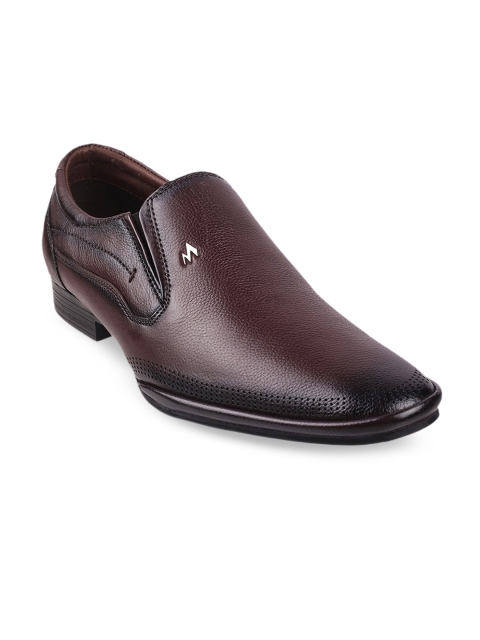 

Metro Men Maroon Textured Leather Formal Slip-Ons