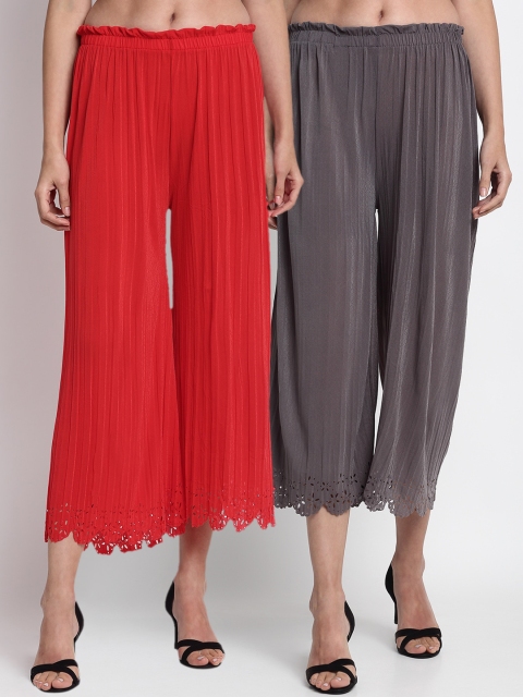 

NEUDIS Women Grey & Red Hem Design Straight Palazzos