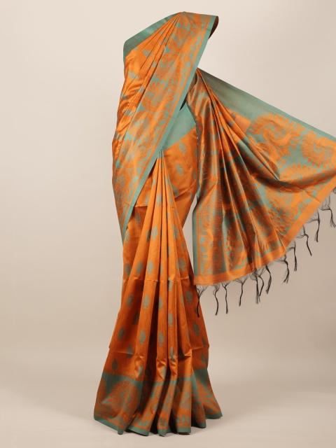 

Pothys Orange & Green Jute Silk Woven Design Saree With Tasseled Pallu