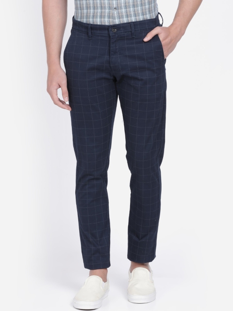 

Crocodile Men Navy Blue Slim Fit Checked Regular Trousers