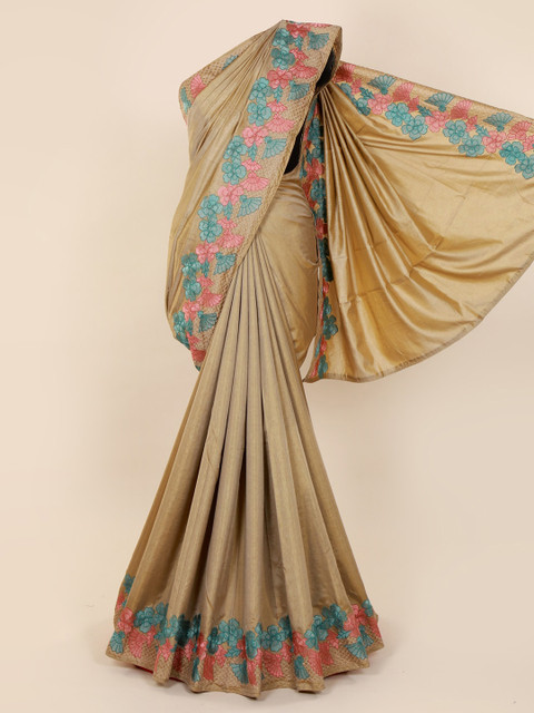 

Pothys Brown Solid Silk Blend Saree