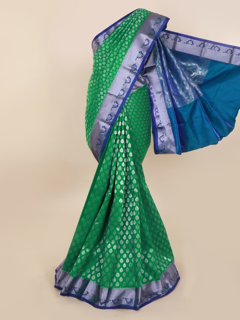 

Pothys Green & Silver-Toned Art Silk Woven Design Saree With Zari Border