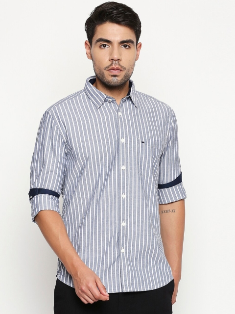 

Basics Men Navy Blue Slim Fit Striped Casual Shirt