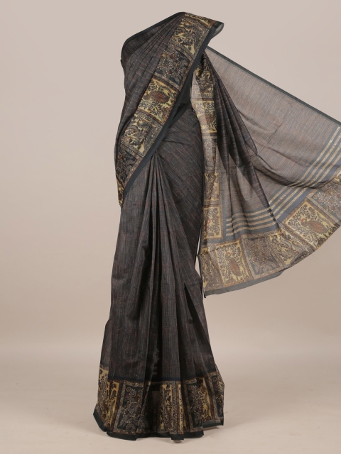 

Pothys Black Solid Jute Silk Saree