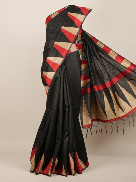 

Pothys Black & Red Jute Silk Solid Saree