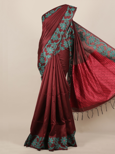

Pothys Maroon & Green Jute Silk Solid Saree