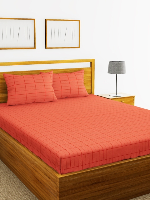 

BIANCA Orange Geometric 144 TC Cotton 1 King Bedsheet with 2 Pillow Covers