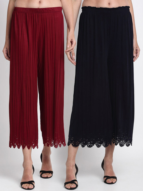 

NEUDIS Women Pack Of 2 Maroon & Black Regular Fit Solid Culottes